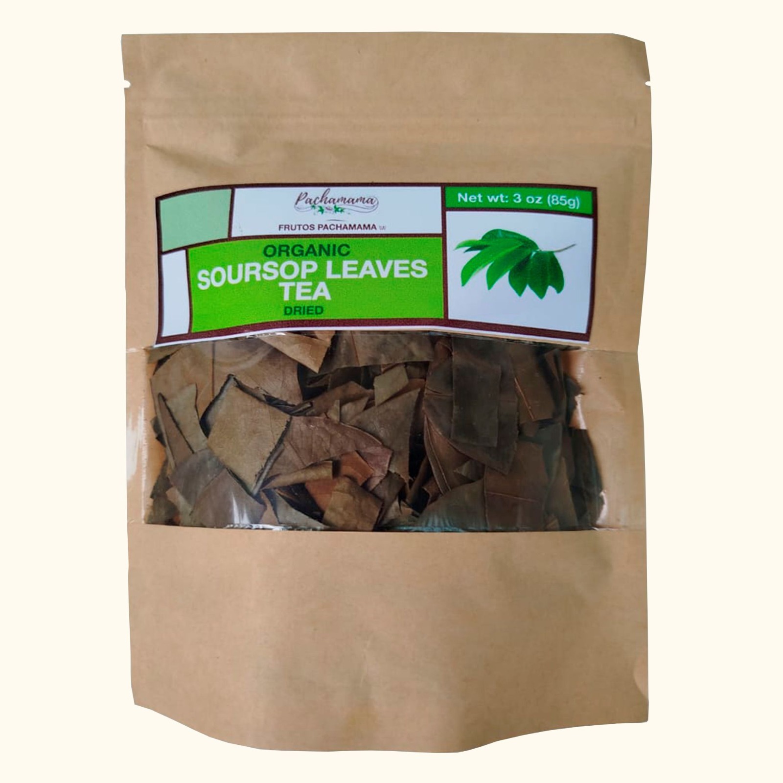 Frutos Pachamama Soursop Dried Leaves Tea 3 oz resealable kraft pouch, solar-dried